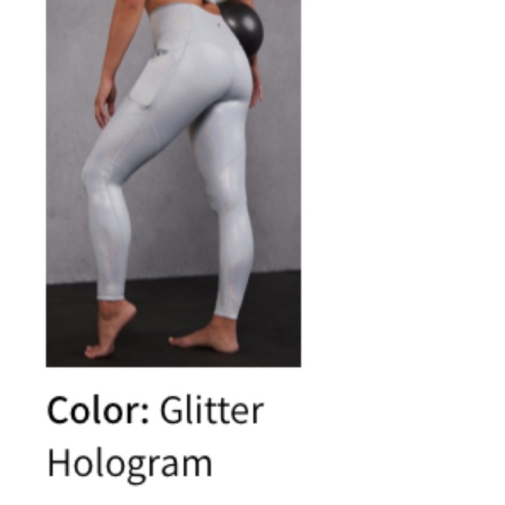 Fabletics NEW Silver Glitter Hologram Yoga high waisted leggings w Pockets, L